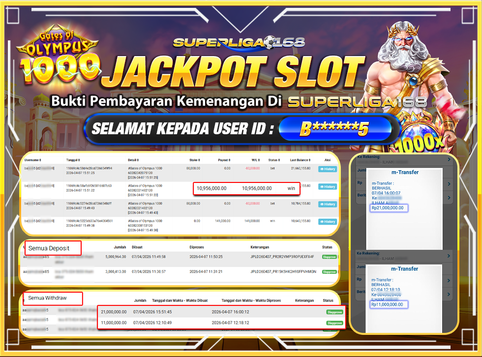 SUPERLIGA168 JACKPOT GATES OF OLYMPUS 1000 Rp.32,000,000,LUNASSSS